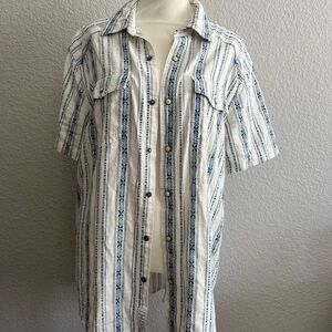 Lucky Brand Blue and White Striped Button Down Shirt
